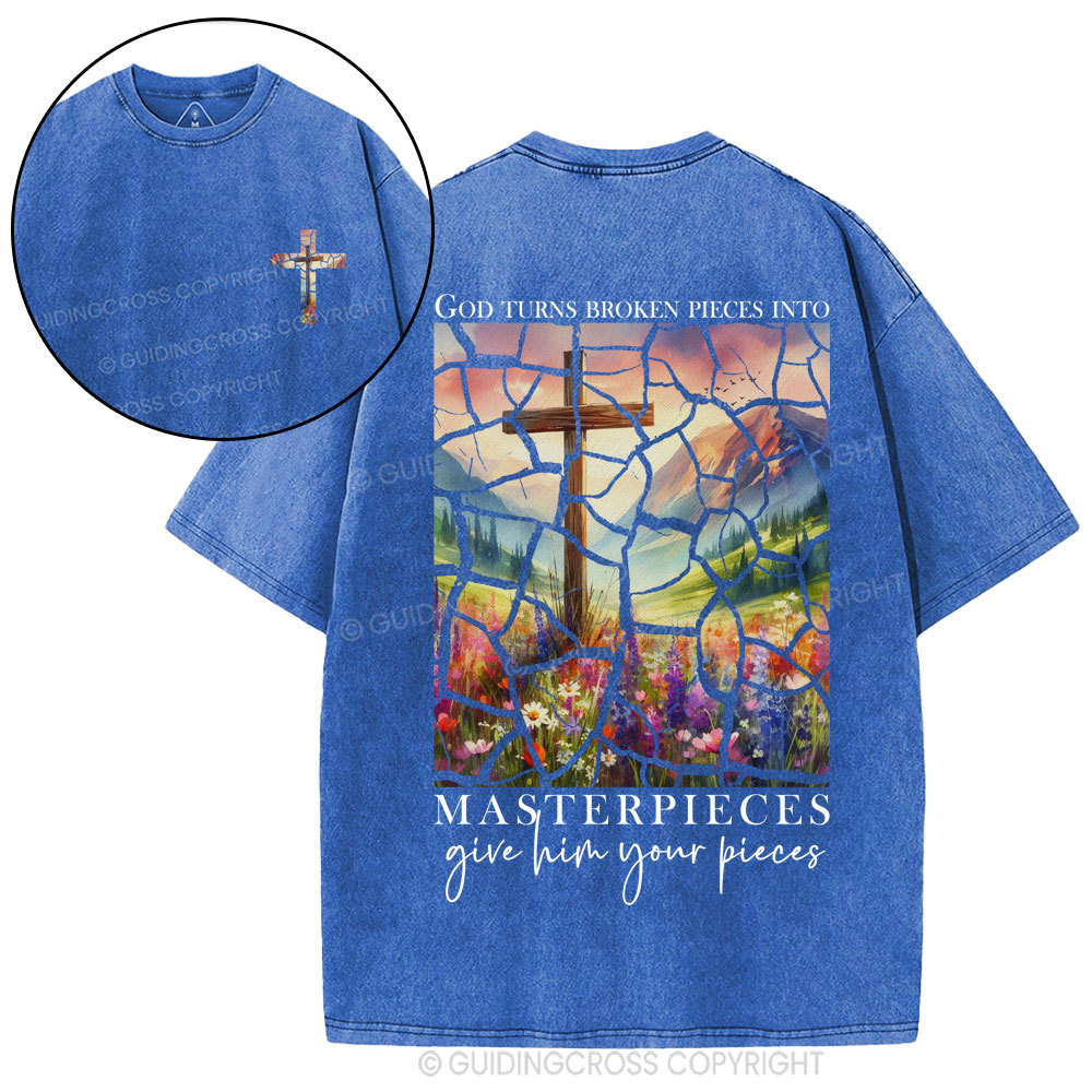 God Turns Broken Pieces into Masterpieces Christian Washed T-Shirt