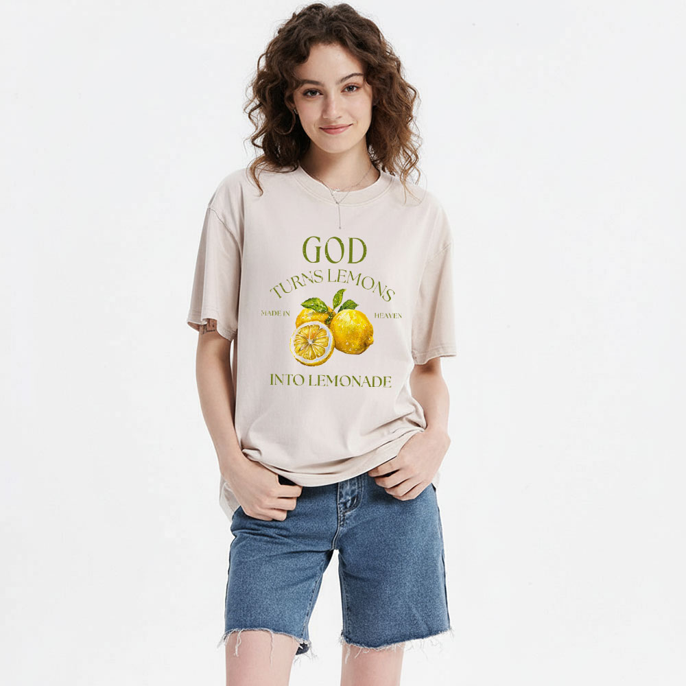 God Turns Lemons Made In Heaven Into Lemonade Christian Washed T-Shirt