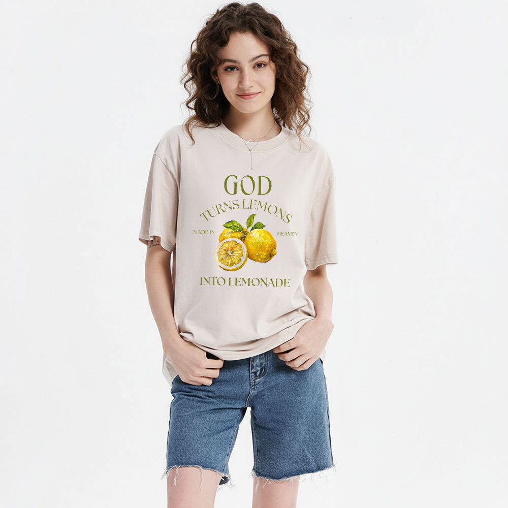 God Turns Lemons Made In Heaven Into Lemonade Christian Washed T-Shirt