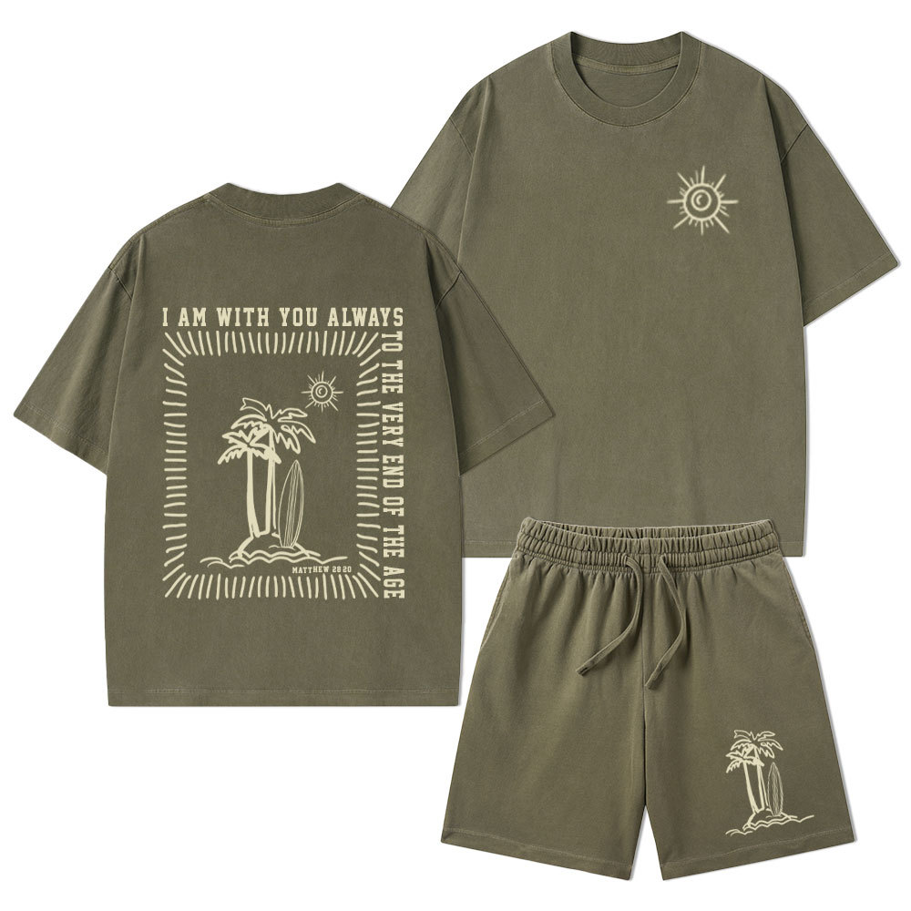 God Will Always With You Christian Washed T-Shirt & Shorts