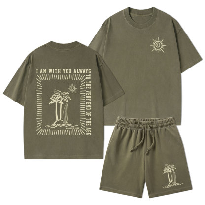 God Will Always With You Christian Washed T-Shirt & Shorts