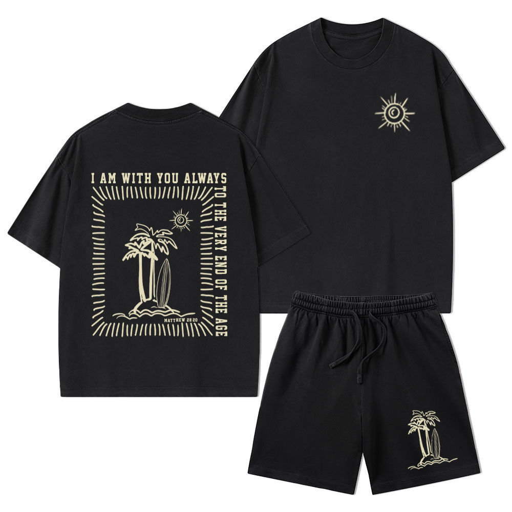 God Will Always With You Christian Washed T-Shirt & Shorts