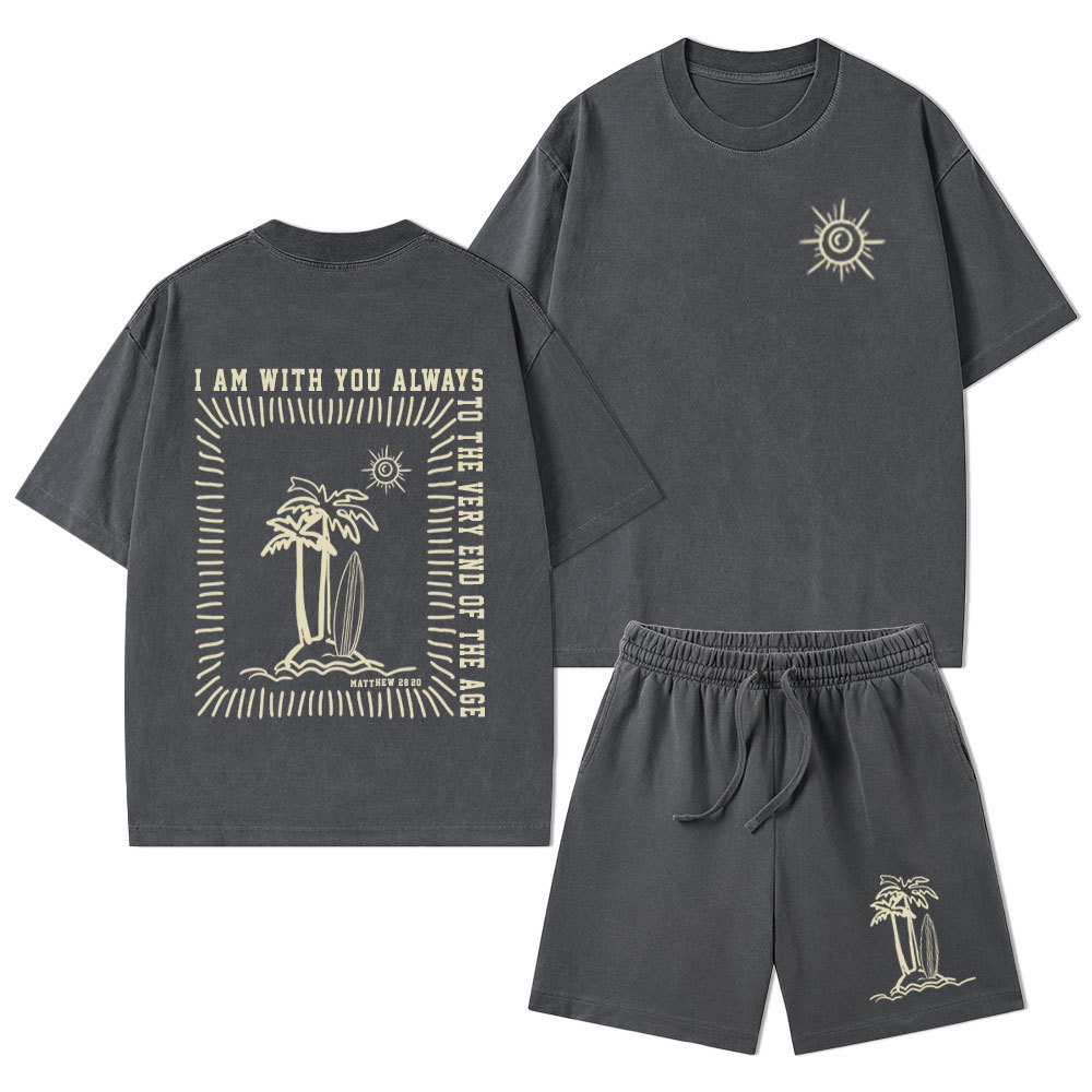 God Will Always With You Christian Washed T-Shirt & Shorts