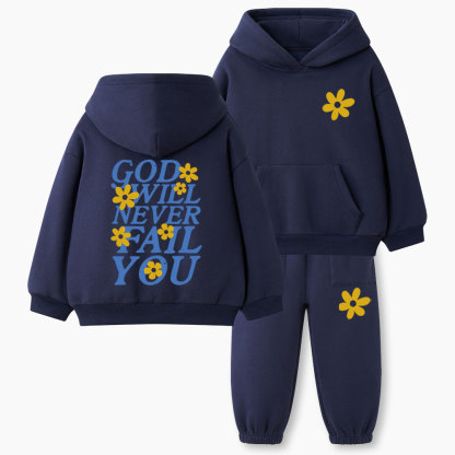 God Will Never Fall You Christian Kid Fleece Hoodie Set