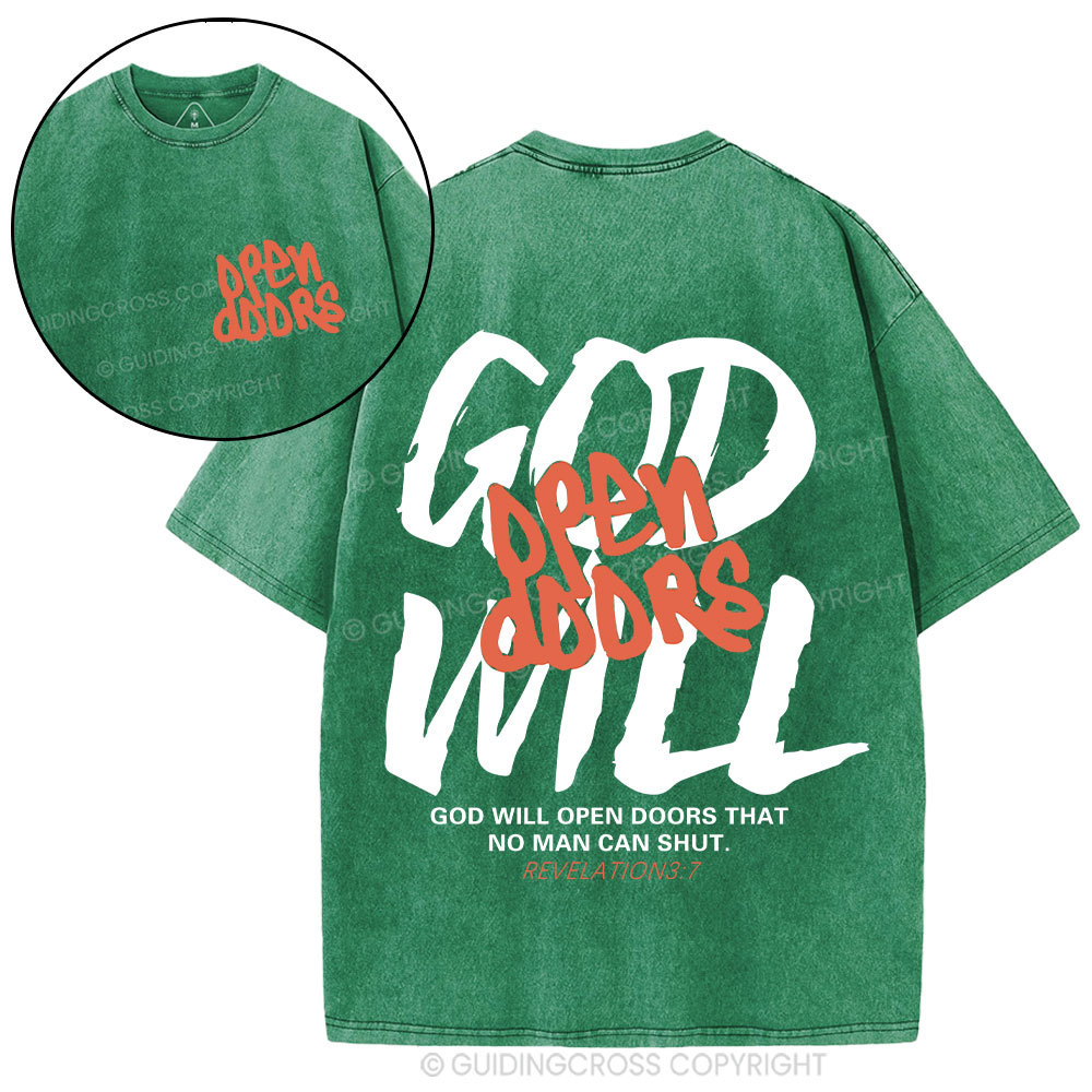 God Will Open Doors Christian Washed T-Shirt