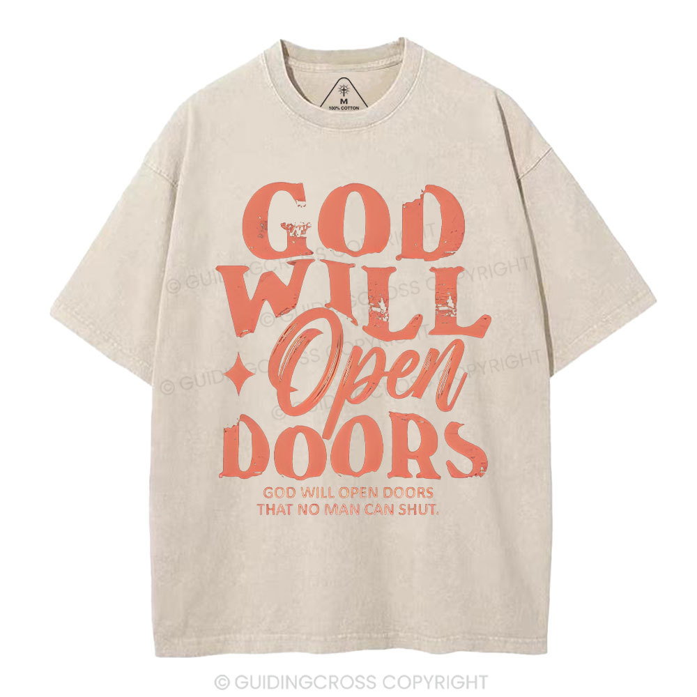 God Will Open Doors Christian Washed T-Shirt