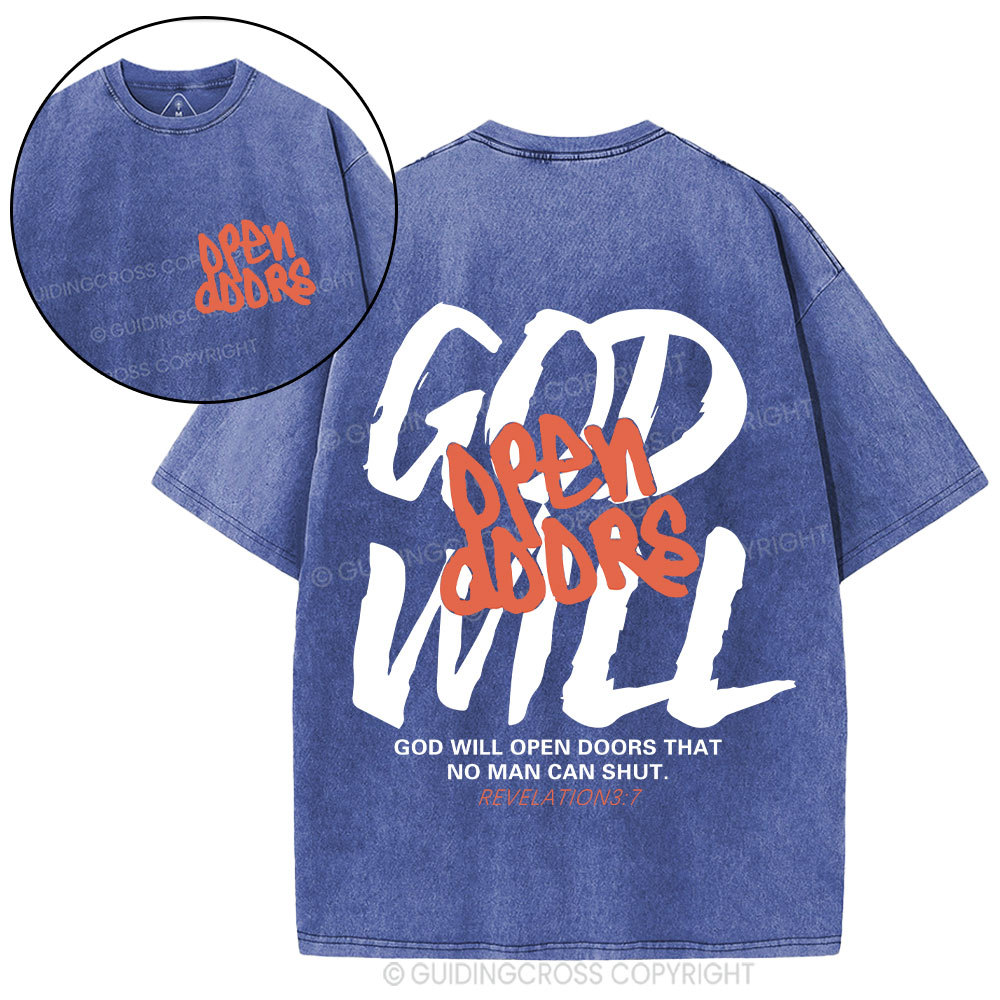 God Will Open Doors Christian Washed T-Shirt