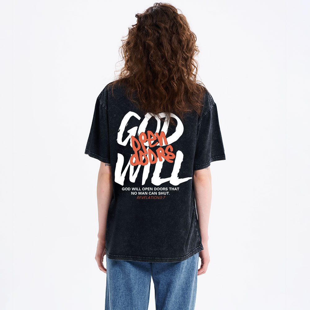 God Will Open Doors Christian Washed T-Shirt