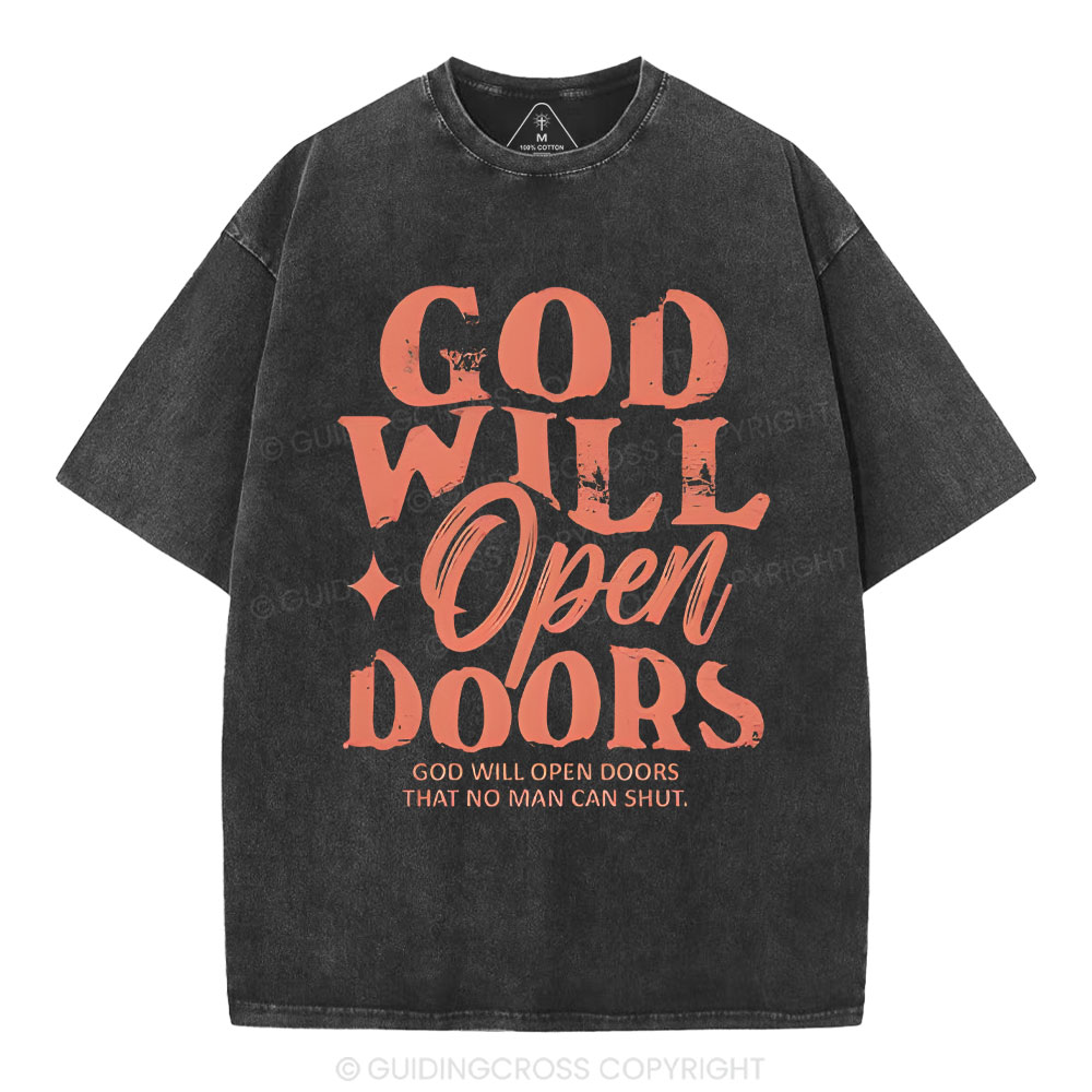 God Will Open Doors Christian Washed T-Shirt