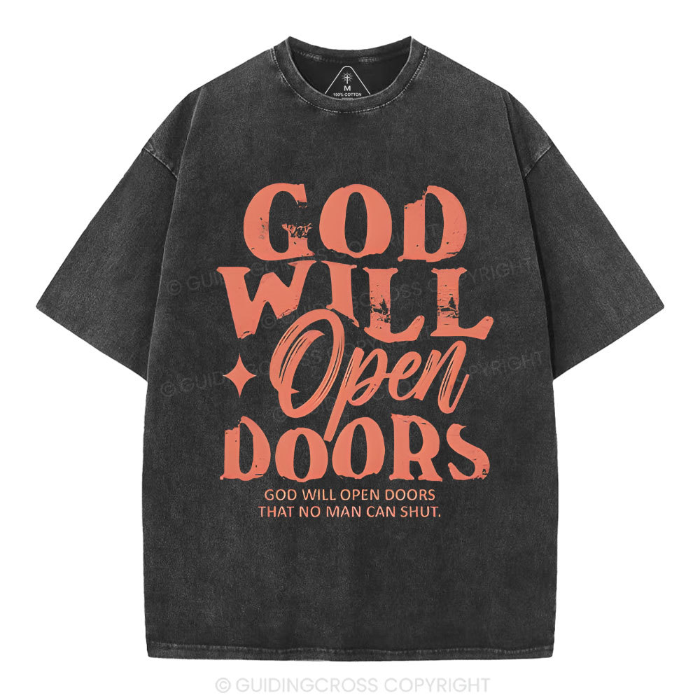 God Will Open Doors Christian Washed T-Shirt