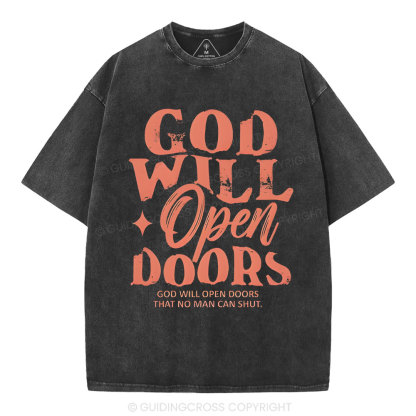 God Will Open Doors Christian Washed T-Shirt