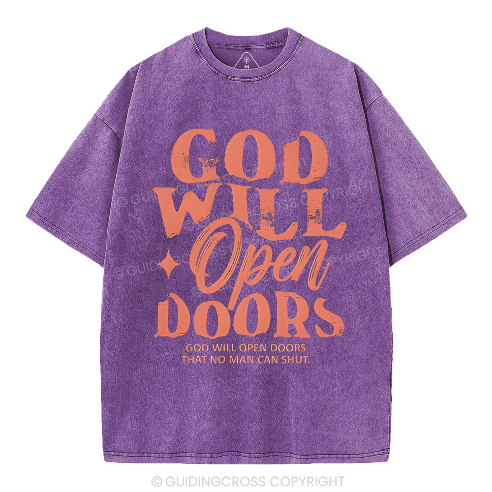 God Will Open Doors Christian Washed T-Shirt