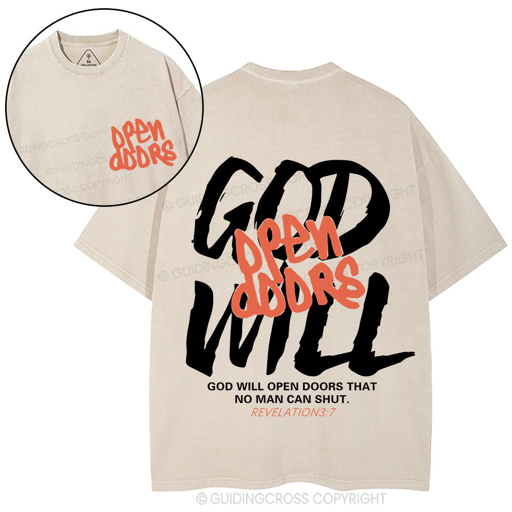 God Will Open Doors Christian Washed T-Shirt