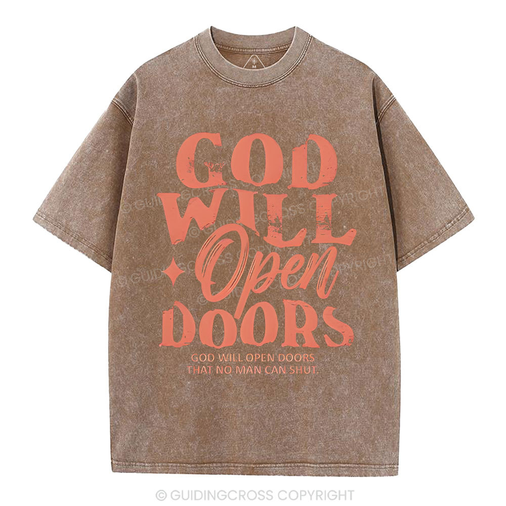 God Will Open Doors Christian Washed T-Shirt