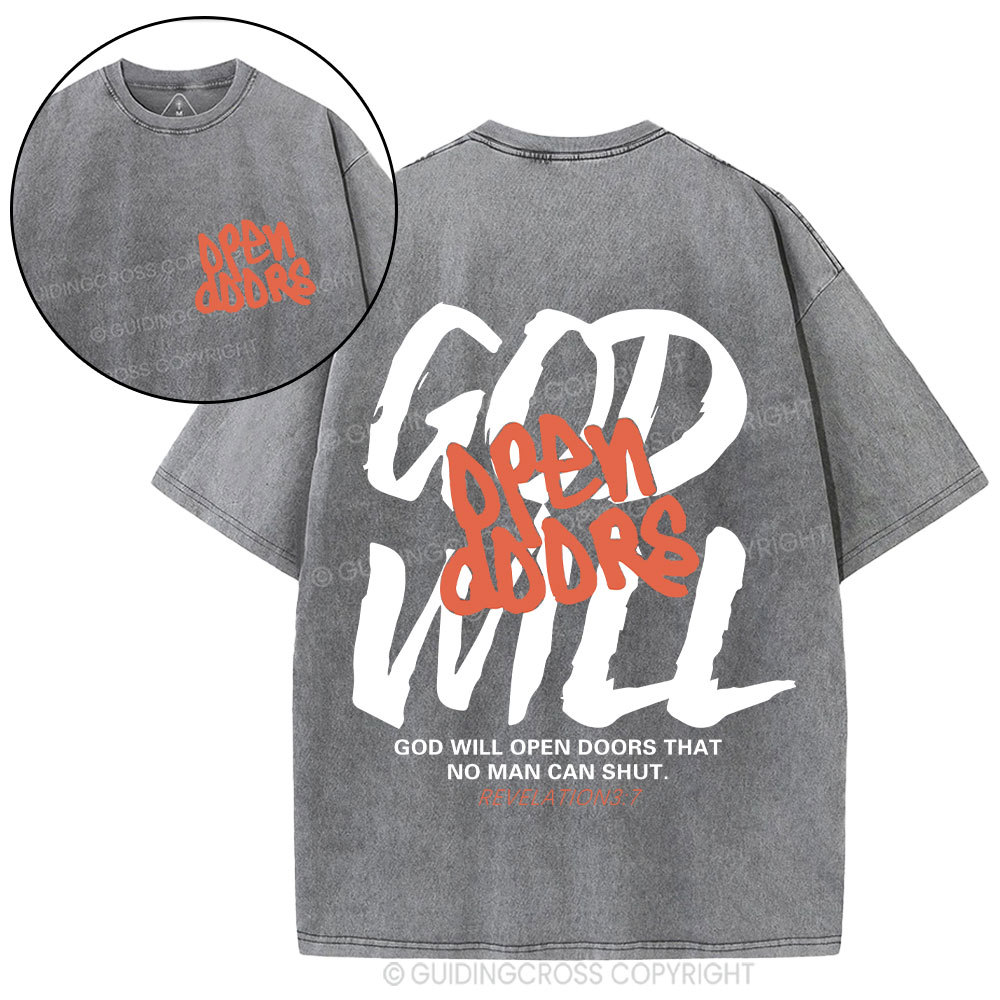 God Will Open Doors Christian Washed T-Shirt