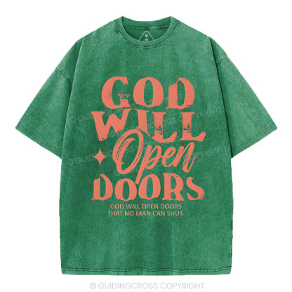 God Will Open Doors Christian Washed T-Shirt
