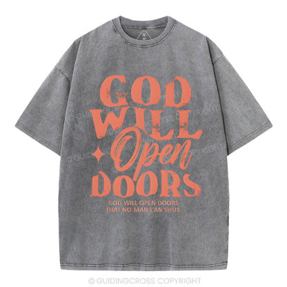 God Will Open Doors Christian Washed T-Shirt