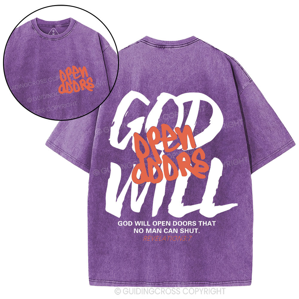 God Will Open Doors Christian Washed T-Shirt