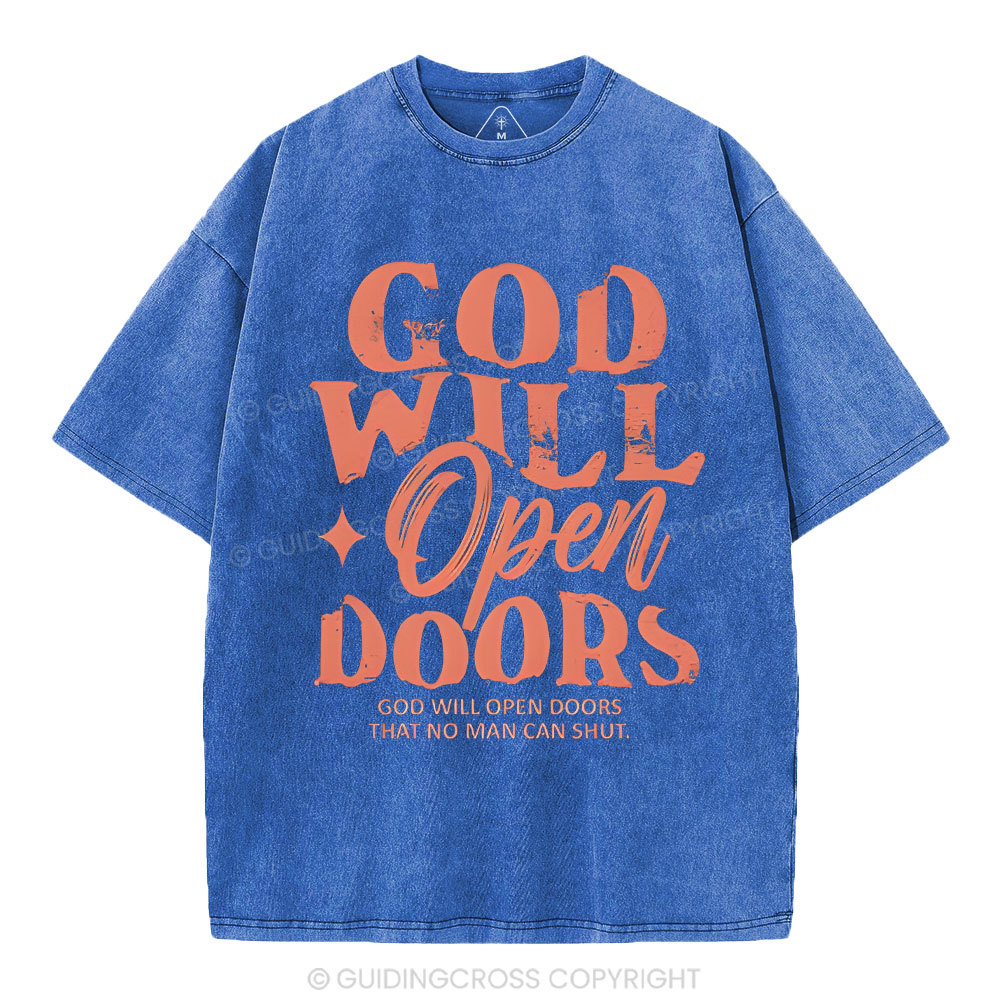 God Will Open Doors Christian Washed T-Shirt