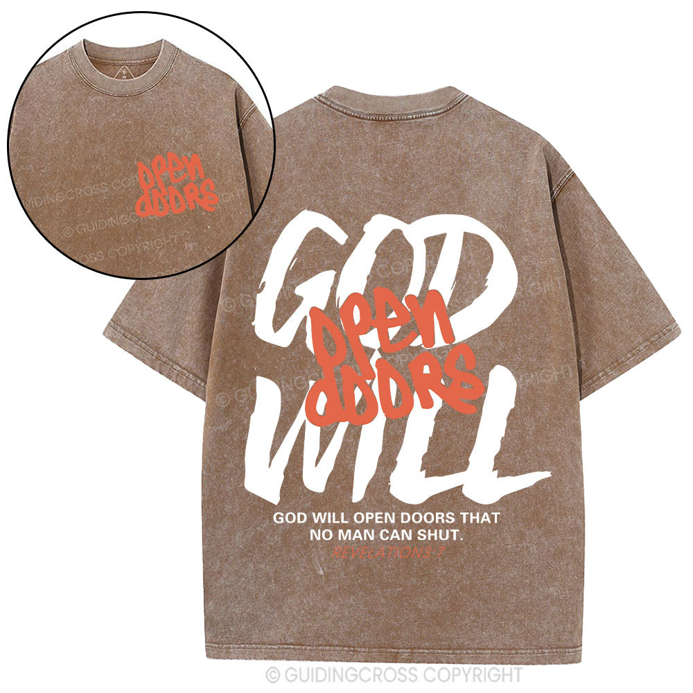 God Will Open Doors Christian Washed T-Shirt