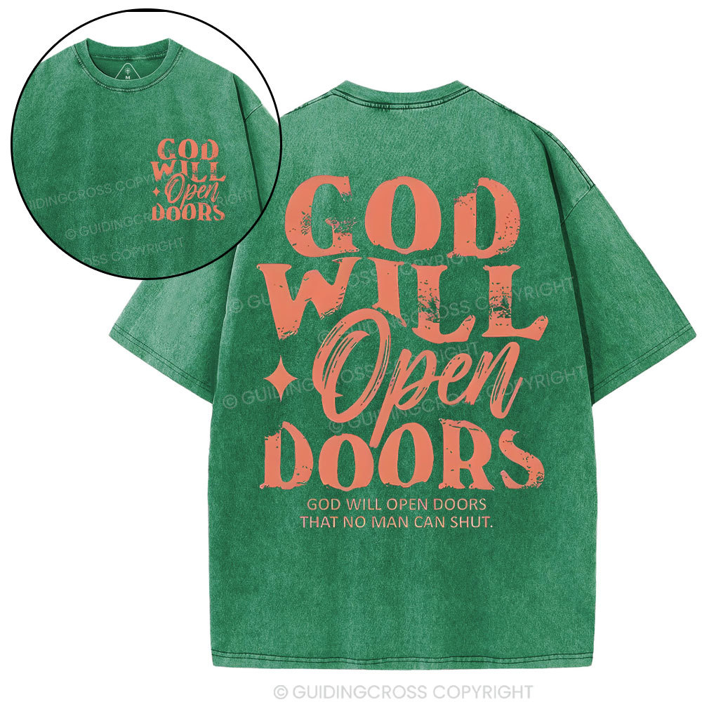 God Will Open The Doors Christian Washded T-Shirt