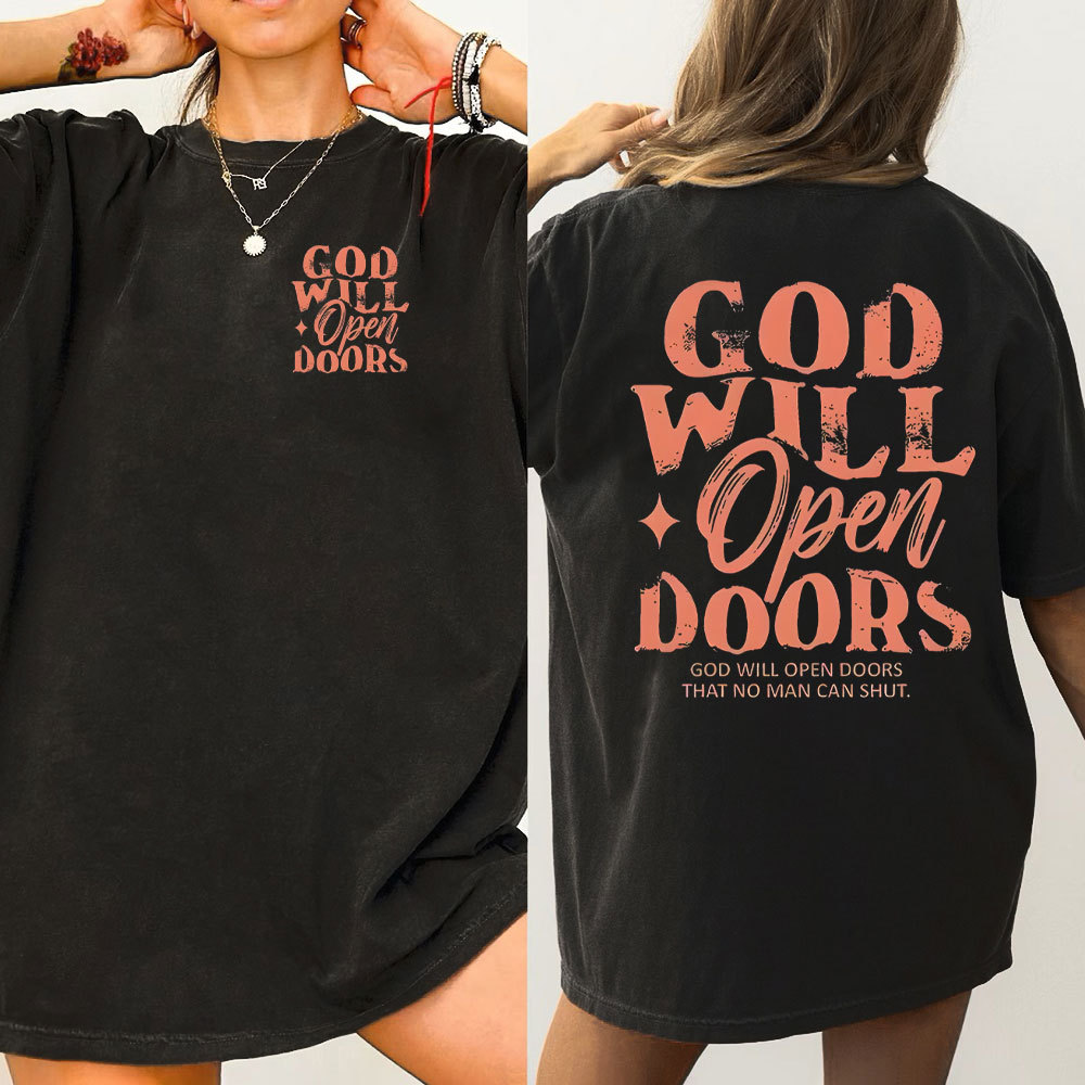 God Will Open The Doors Christian Washded T-Shirt