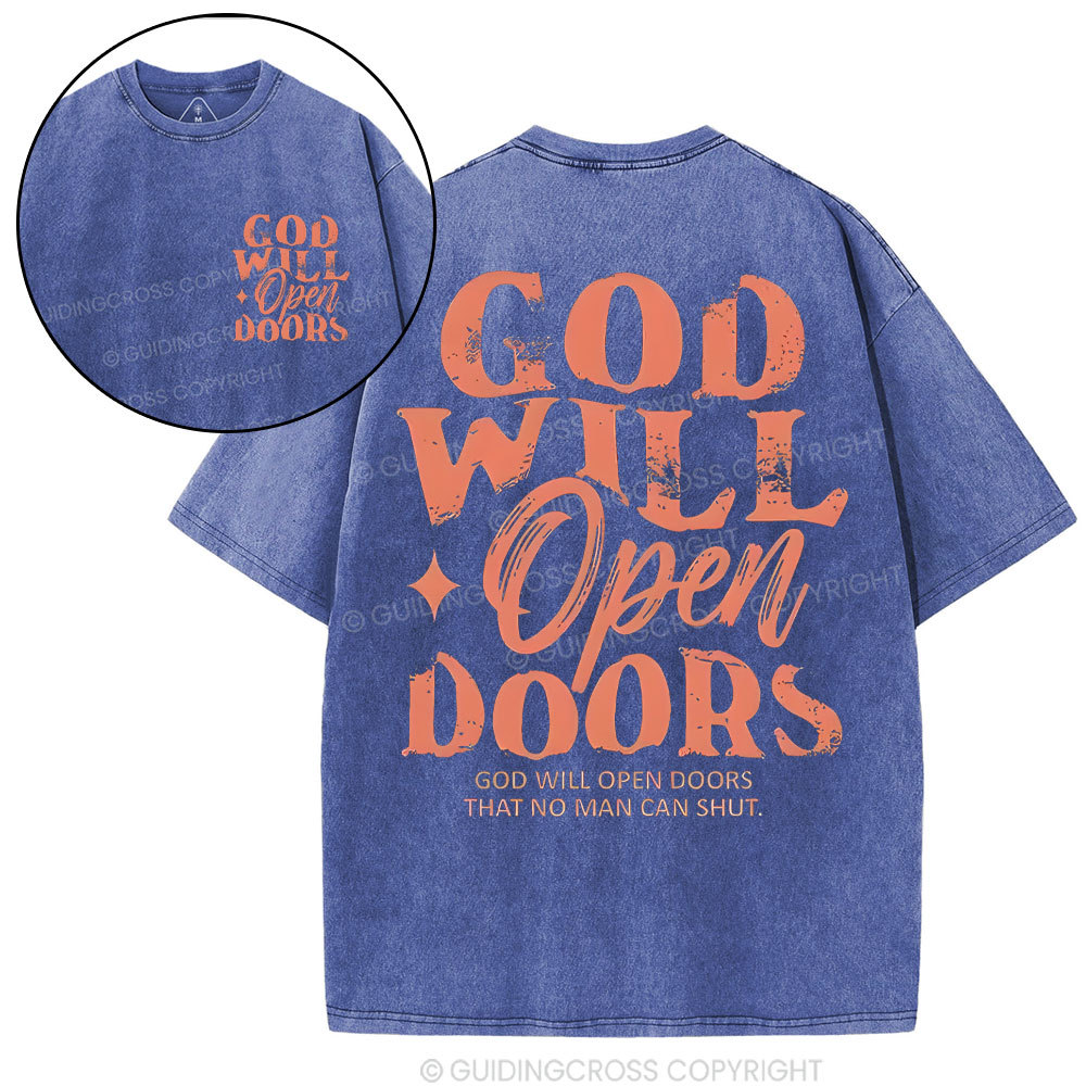 God Will Open The Doors Christian Washded T-Shirt