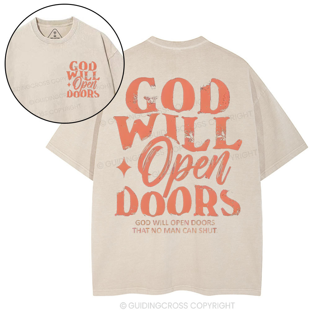 God Will Open The Doors Christian Washded T-Shirt
