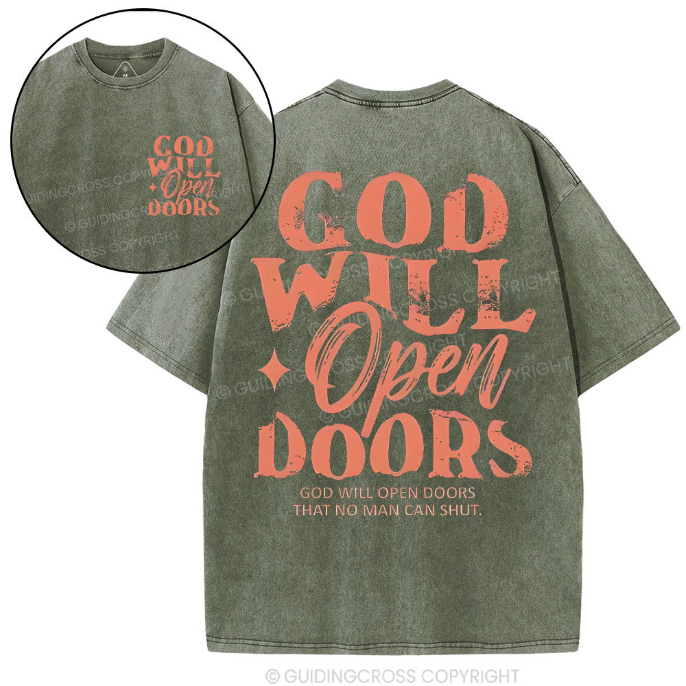 God Will Open The Doors Christian Washded T-Shirt