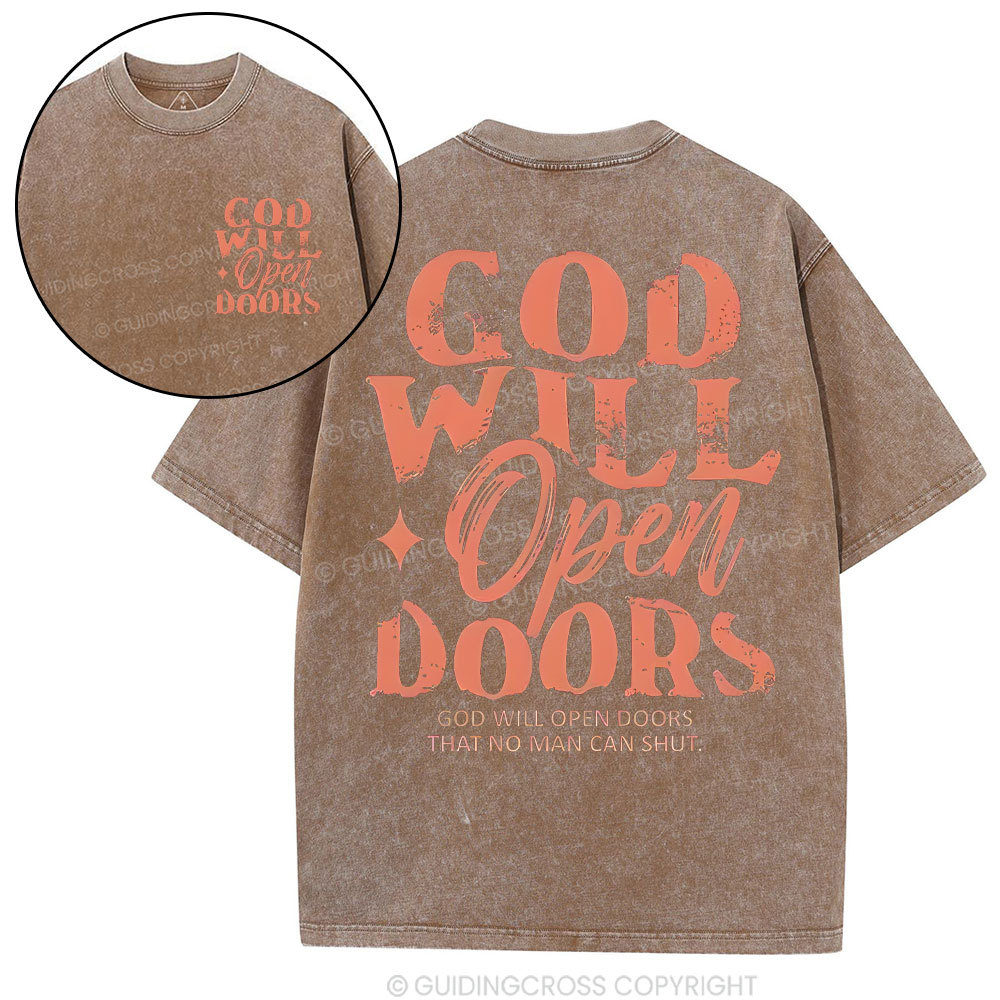 God Will Open The Doors Christian Washded T-Shirt