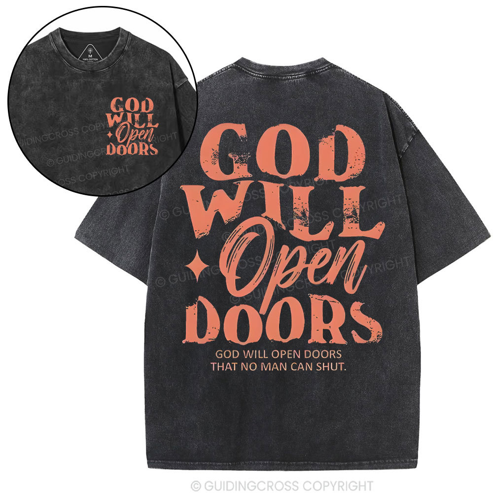God Will Open The Doors Christian Washded T-Shirt
