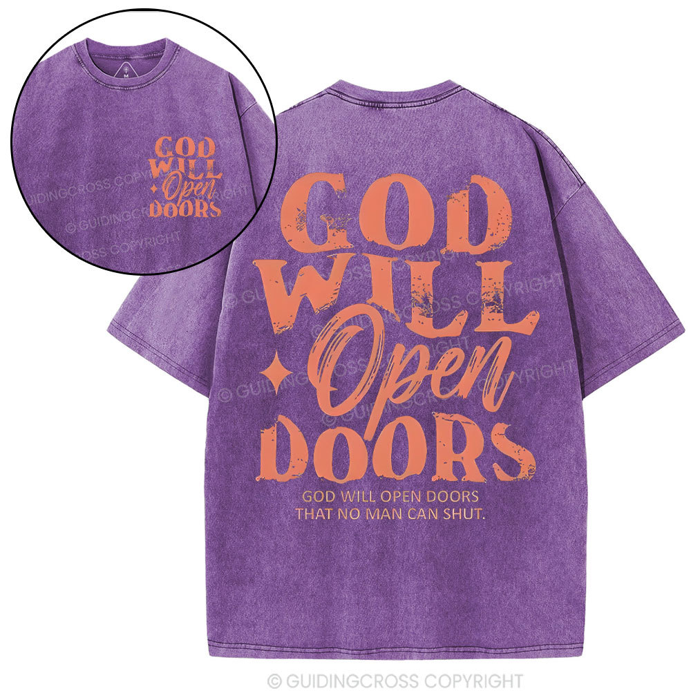 God Will Open The Doors Christian Washded T-Shirt