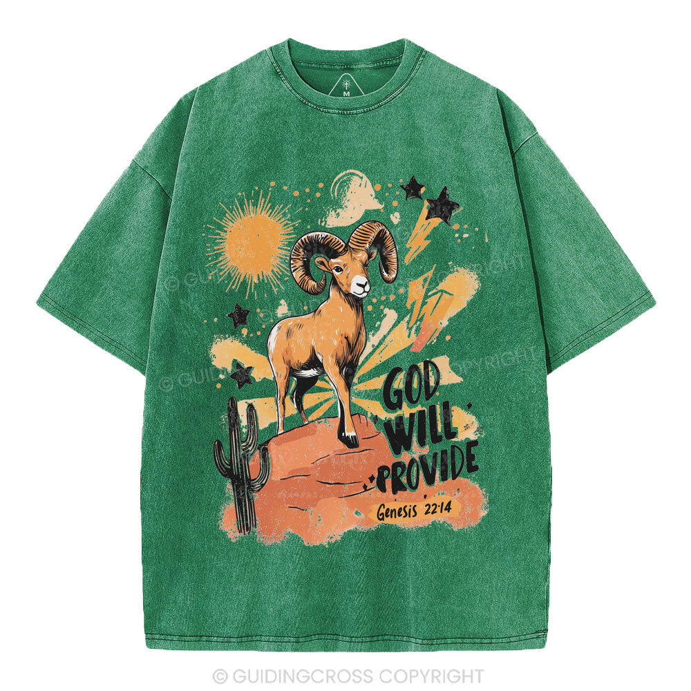 God Will Provide Christian Washed T-Shirt