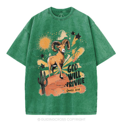 God Will Provide Christian Washed T-Shirt