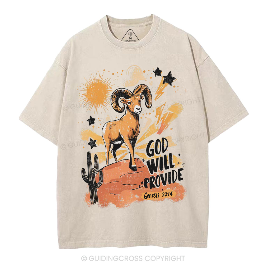 God Will Provide Christian Washed T-Shirt