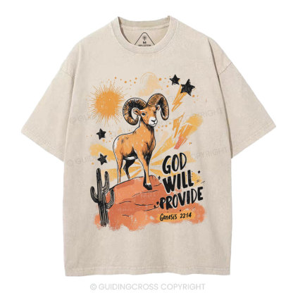 God Will Provide Christian Washed T-Shirt