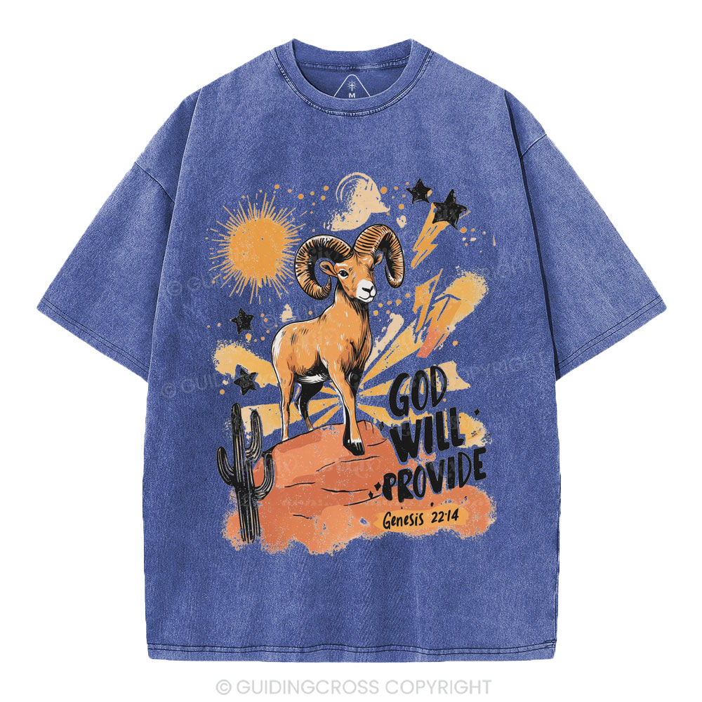 God Will Provide Christian Washed T-Shirt