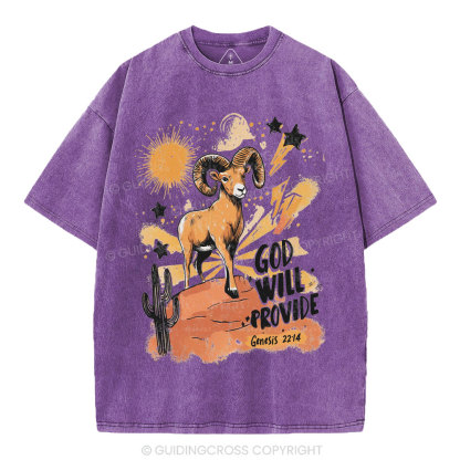 God Will Provide Christian Washed T-Shirt