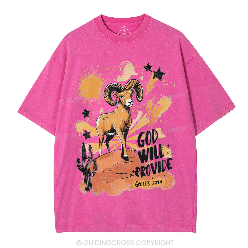 God Will Provide Christian Washed T-Shirt