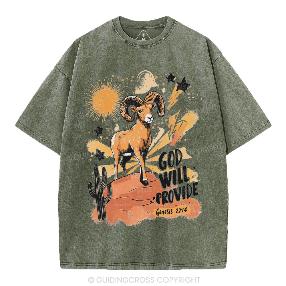 God Will Provide Christian Washed T-Shirt