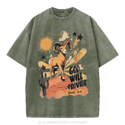 God Will Provide Christian Washed T-Shirt