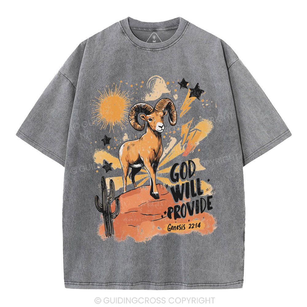 God Will Provide Christian Washed T-Shirt