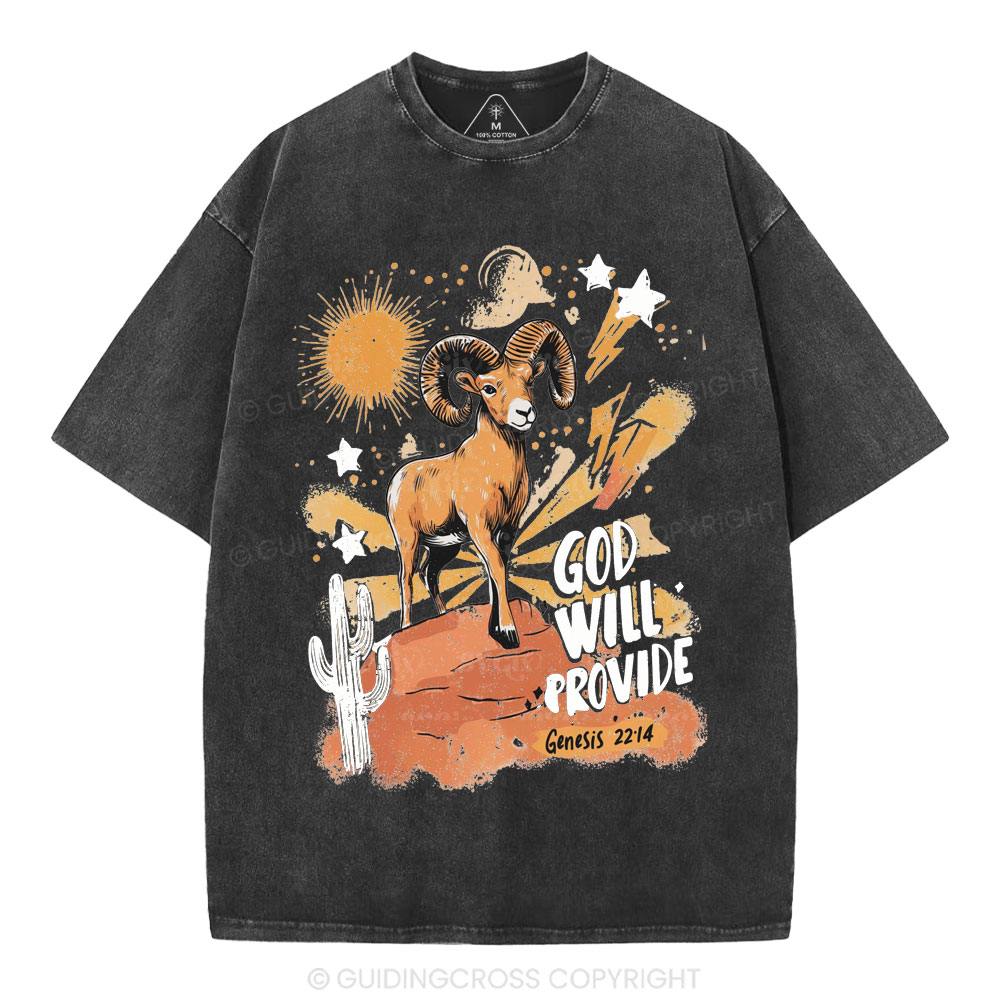 God Will Provide Christian Washed T-Shirt