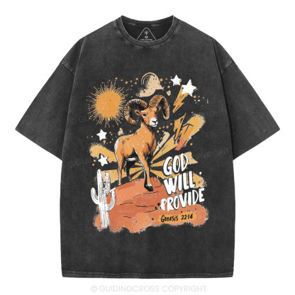 God Will Provide Christian Washed T-Shirt