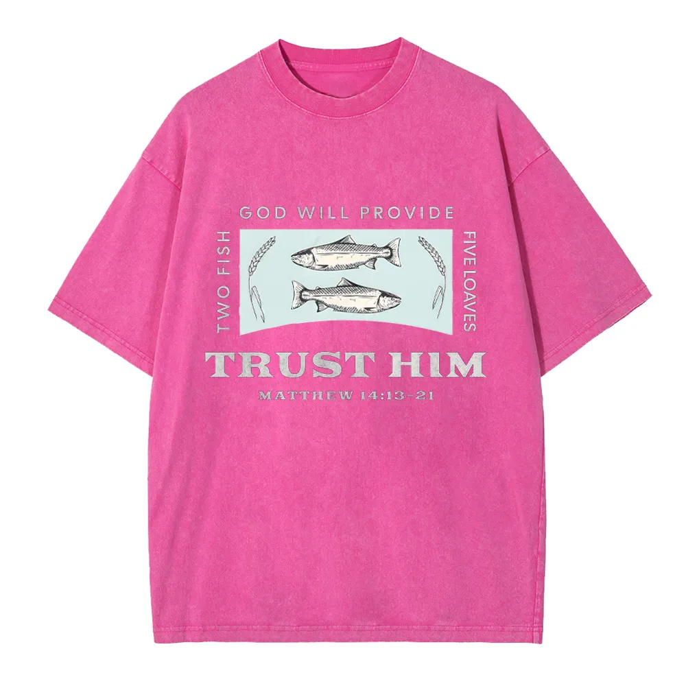 God Will Provide Two Fish Five Loaves Christian Washed T-Shirt