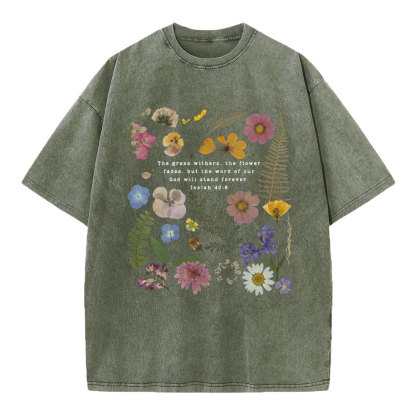 God Will Stand Flower Christian Washed T-Shirt