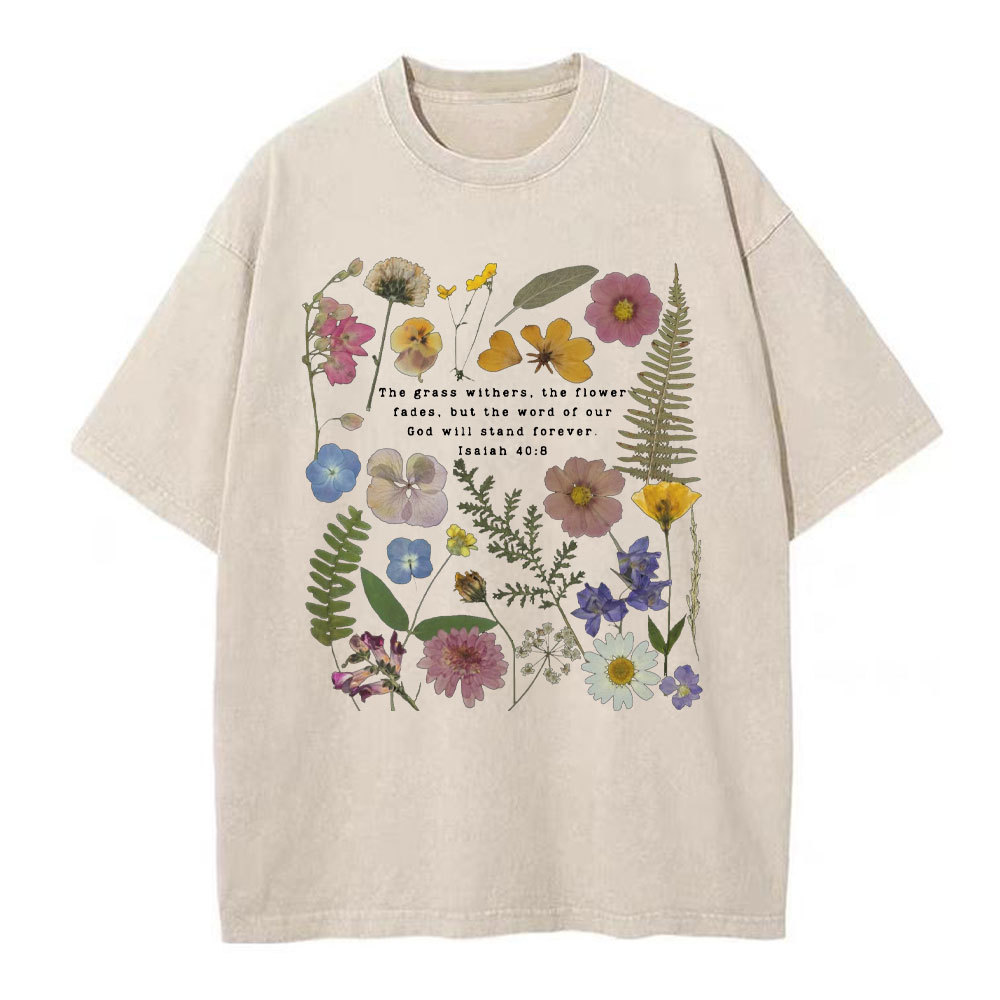 God Will Stand Flower Christian Washed T-Shirt