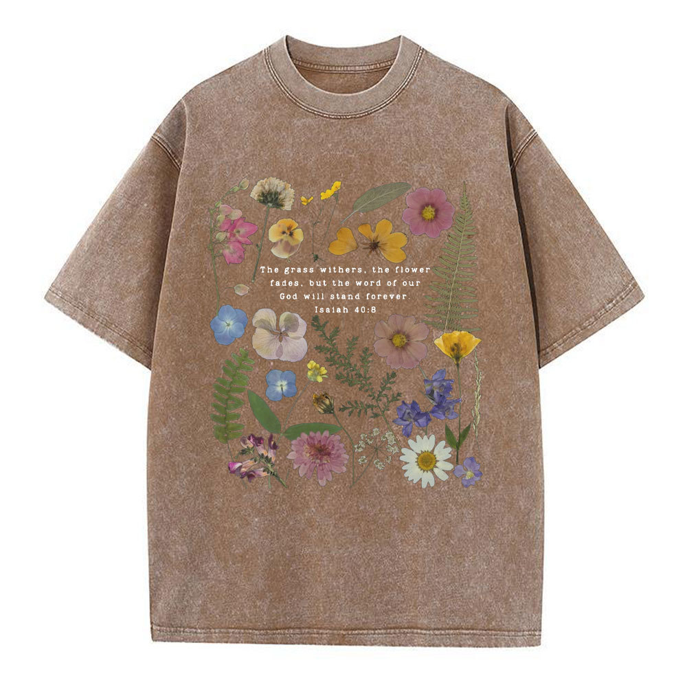 God Will Stand Flower Christian Washed T-Shirt