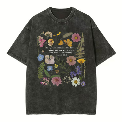 God Will Stand Flower Christian Washed T-Shirt
