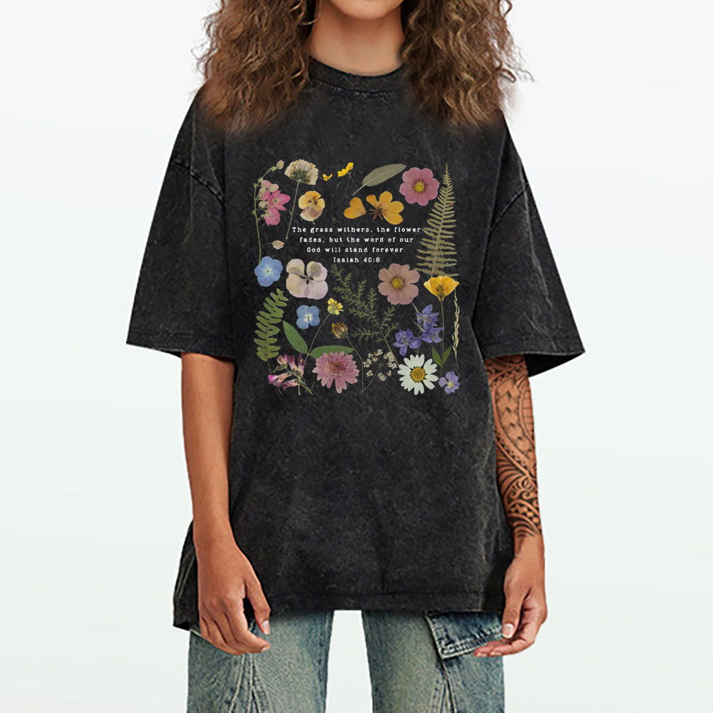 God Will Stand Flower Christian Washed T-Shirt